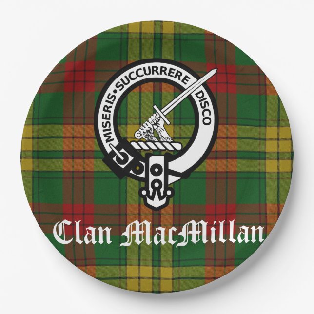 Clan MacMillan Crest Badge and Tartan Paper Plates (Front)