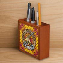 Clan MacMillan Crest over Dress Tartan Desk Organizer