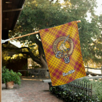 Clan MacMillan Crest over Dress Tartan House Flag