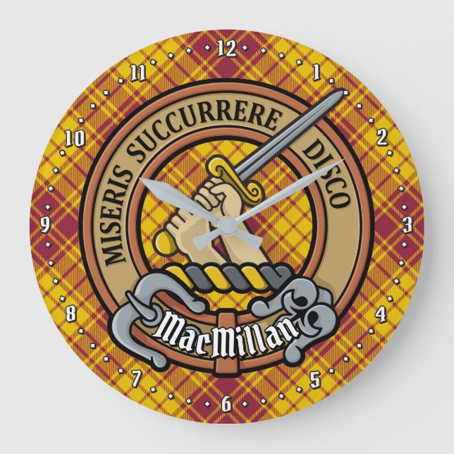 Clan MacMillan Crest over Dress Tartan Large Clock (Front)