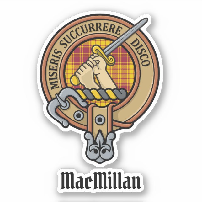 Clan MacMillan Crest over Dress Tartan Sticker (Front)