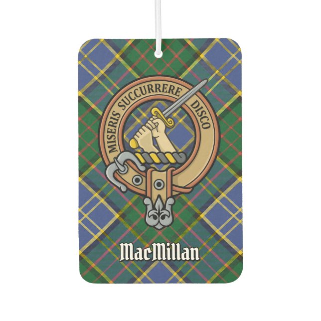 Clan MacMillan Crest over Hunting Tartan Air Freshener (Front)