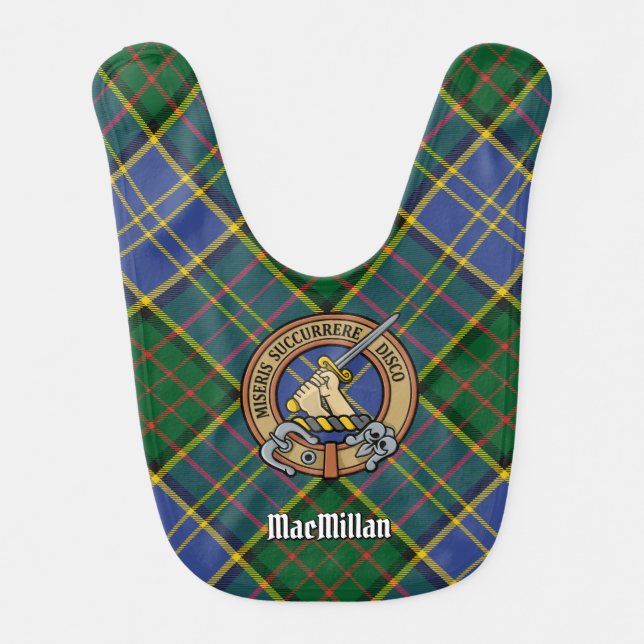 Clan MacMillan Crest over Hunting Tartan Baby Bib (Front)