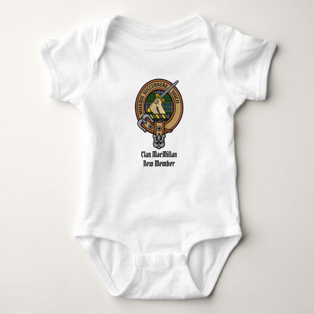 Clan MacMillan Crest over Hunting Tartan Baby Bodysuit (Front)