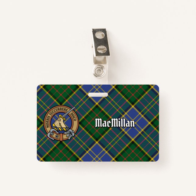 Clan MacMillan Crest over Hunting Tartan Badge (Front with Clip)