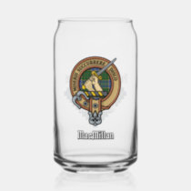Clan MacMillan Crest over Hunting Tartan Can Glass