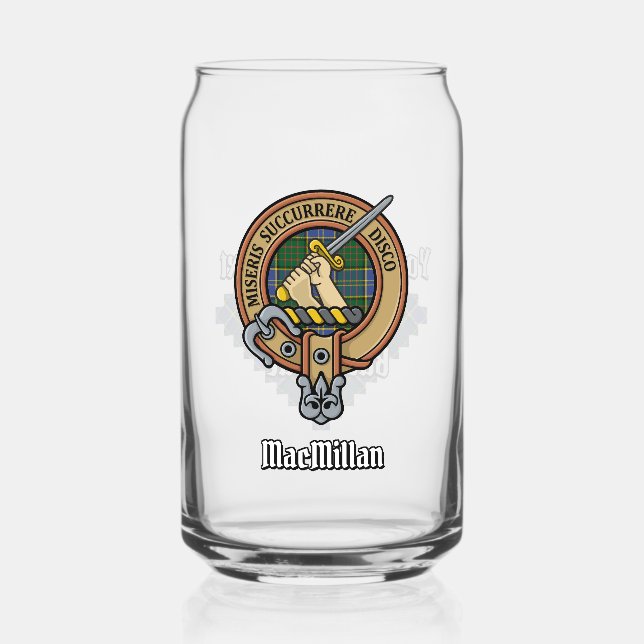 Clan MacMillan Crest over Hunting Tartan Can Glass (Front)
