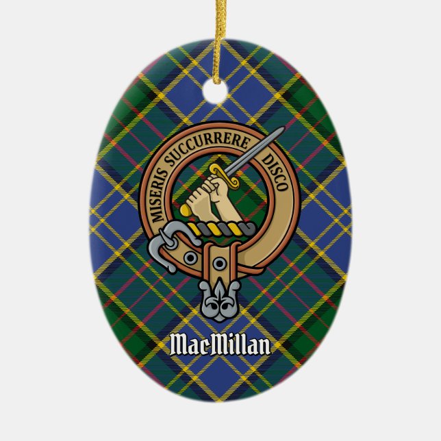 Clan MacMillan Crest over Hunting Tartan Ceramic Ornament (Front)