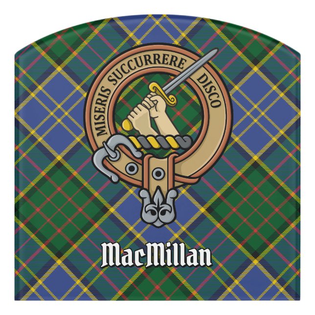 Clan MacMillan Crest over Hunting Tartan Door Sign (Contour Front)