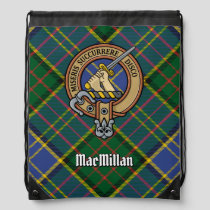 Clan MacMillan Crest over Hunting Tartan Drawstring Bag