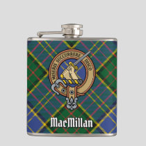 Clan MacMillan Crest over Hunting Tartan Flask