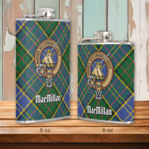 Clan MacMillan Crest over Hunting Tartan Flask
