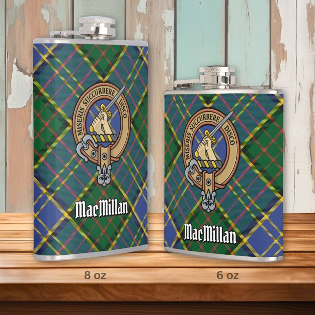 Clan MacMillan Crest over Hunting Tartan Flask (Creator Uploaded)