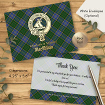 Clan MacMillan Crest over Hunting Tartan Foil Invitation Postcard