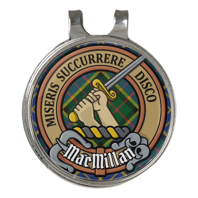 Clan MacMillan Crest over Hunting Tartan Golf Hat Clip (Front)