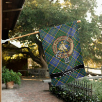 Clan MacMillan Crest over Hunting Tartan House Flag