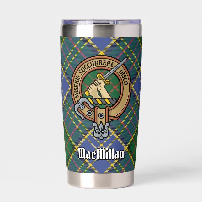 Clan MacMillan Crest over Hunting Tartan Insulated Tumbler (Front)
