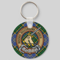 Clan MacMillan Crest over Hunting Tartan Keychain