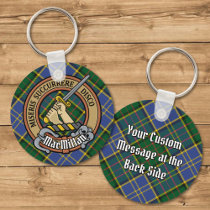 Clan MacMillan Crest over Hunting Tartan Keychain