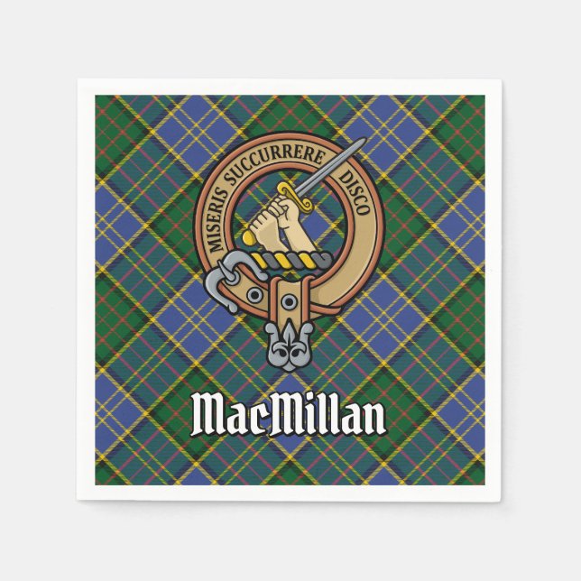 Clan MacMillan Crest over Hunting Tartan Napkins (Front)