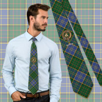 Clan MacMillan Crest over Hunting Tartan Neck Tie