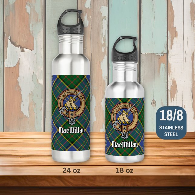 Clan MacMillan Crest over Hunting Tartan Stainless Steel Water Bottle (Creator Uploaded)