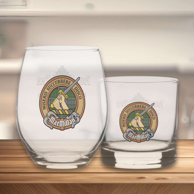 Clan MacMillan Crest over Hunting Tartan Whiskey Glass (Creator Uploaded)