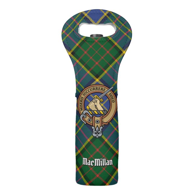 Clan MacMillan Crest over Hunting Tartan Wine Bag (Front)
