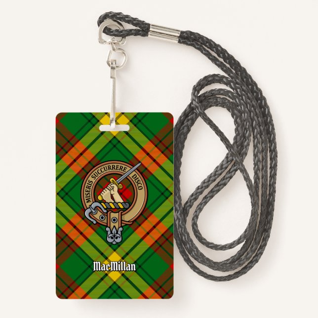 Clan MacMillan Crest over Tartan Badge (Front with Lanyard)