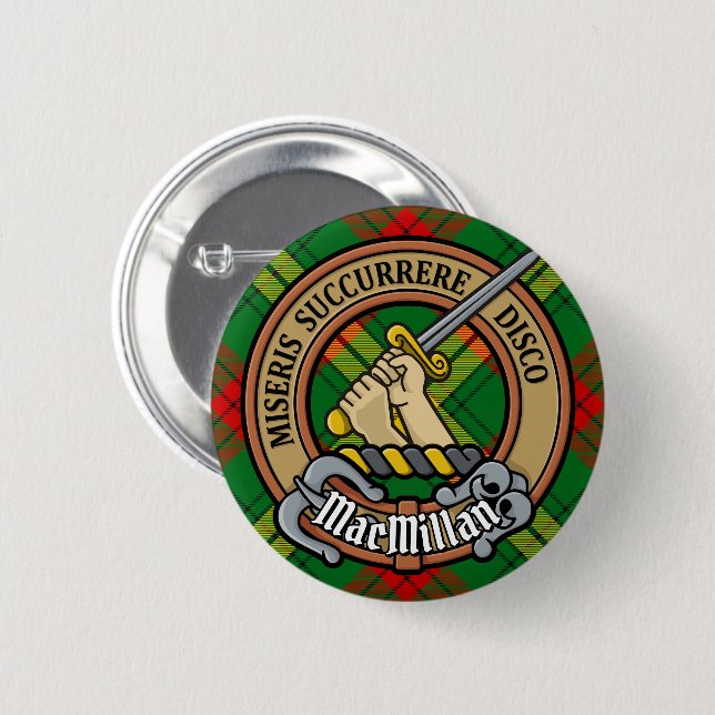 Clan MacMillan Crest over Tartan Button (Front & Back)