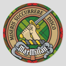 Clan MacMillan Crest over Tartan Classic Round Sticker