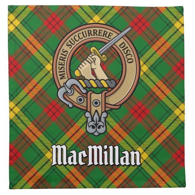 Clan MacMillan Crest over Tartan Cloth Napkin (Front)