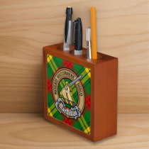 Clan MacMillan Crest over Tartan Desk Organizer