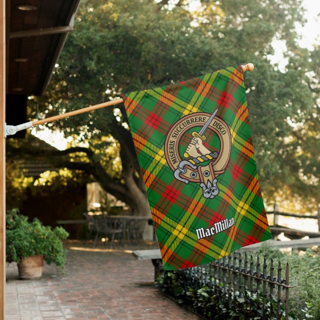 Clan MacMillan Crest over Tartan House Flag (In SItu)