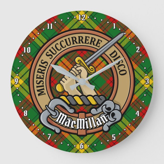 Clan MacMillan Crest over Tartan Large Clock (Front)