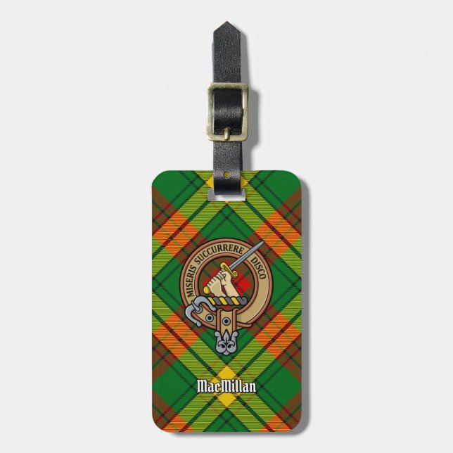 Clan MacMillan Crest over Tartan Luggage Tag (Front Vertical)