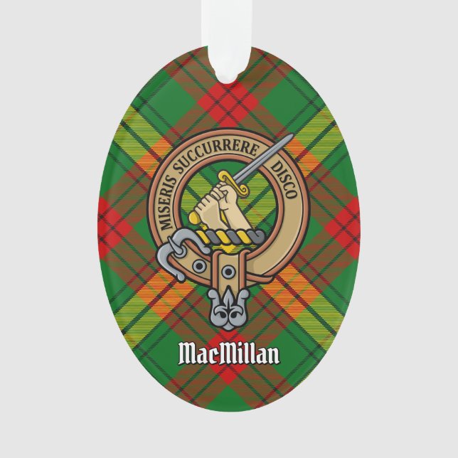 Clan MacMillan Crest over Tartan Ornament (Front)
