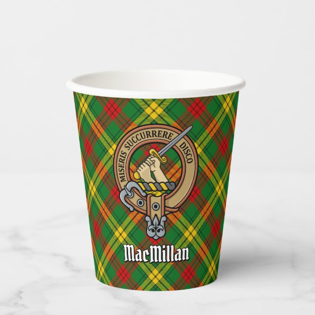 Clan MacMillan Crest over Tartan Paper Cups (Front)