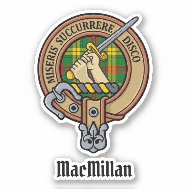 Clan MacMillan Crest over Tartan Sticker (Front)