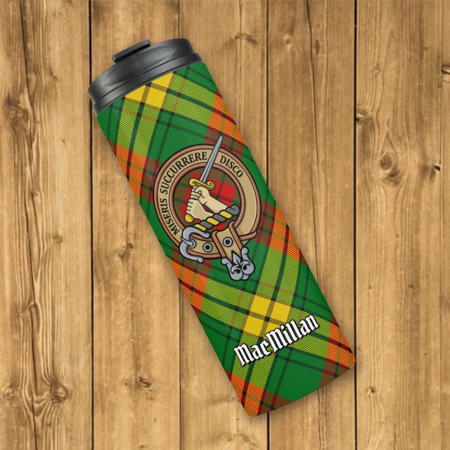 Clan MacMillan Crest over Tartan Thermal Tumbler (Creator Uploaded)