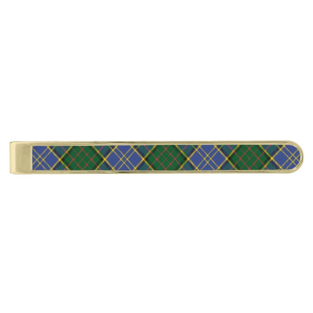 Clan MacMillan Hunting Tartan Gold Finish Tie Bar (Front)