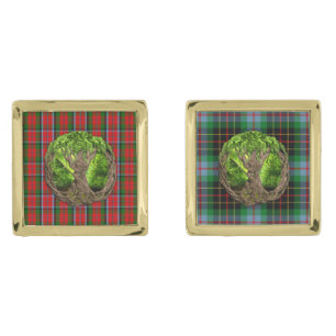 Clan MacNaughton Tartan And Celtic Tree Of Life Gold Cufflinks