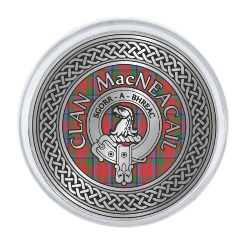 Clan MacNeacail  MacNicol Crest  Tartan Knot Silver Finish Lapel Pin