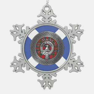 Clan MacNeacail   MacNicol Crest & Tartan Knot Snowflake Pewter Christmas Ornament