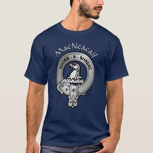 Clan MacNeacail (MacNicol/Nicolson) Crest & Tartan T-Shirt (Front)