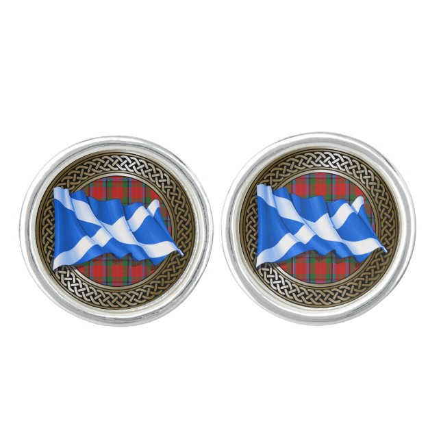 Clan MacNeacail Tartan Knot & Flag Cufflinks (Front)