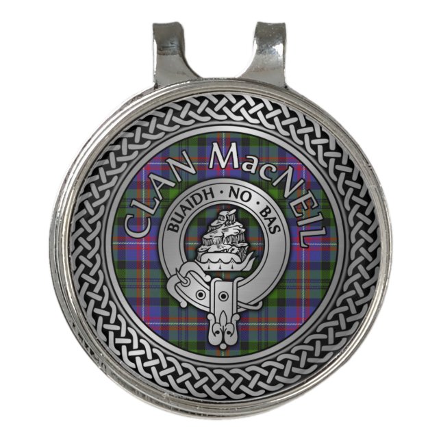 Clan MacNeil Crest & Tartan Knot Golf Hat Clip (Front)