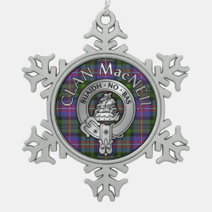 Clan MacNeil Crest & Tartan Snowflake Pewter Christmas Ornament