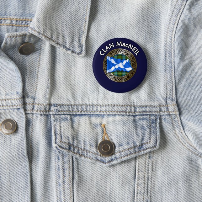 Clan MacNeil Tartan Knot & Flag Button (In Situ)