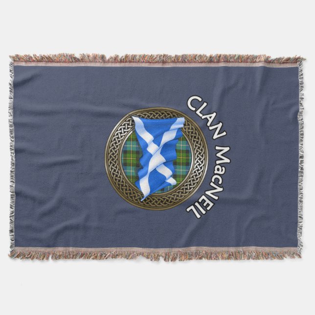 Clan MacNeil Tartan Knot & Flag Throw Blanket (Front)
